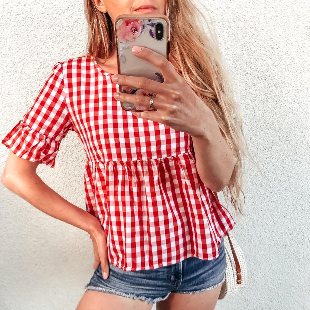 Red Gingham Ruffle Top